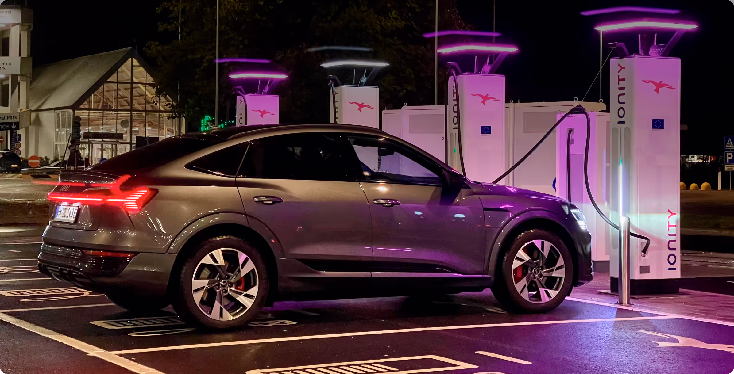 An electric car at an IONITY charging station